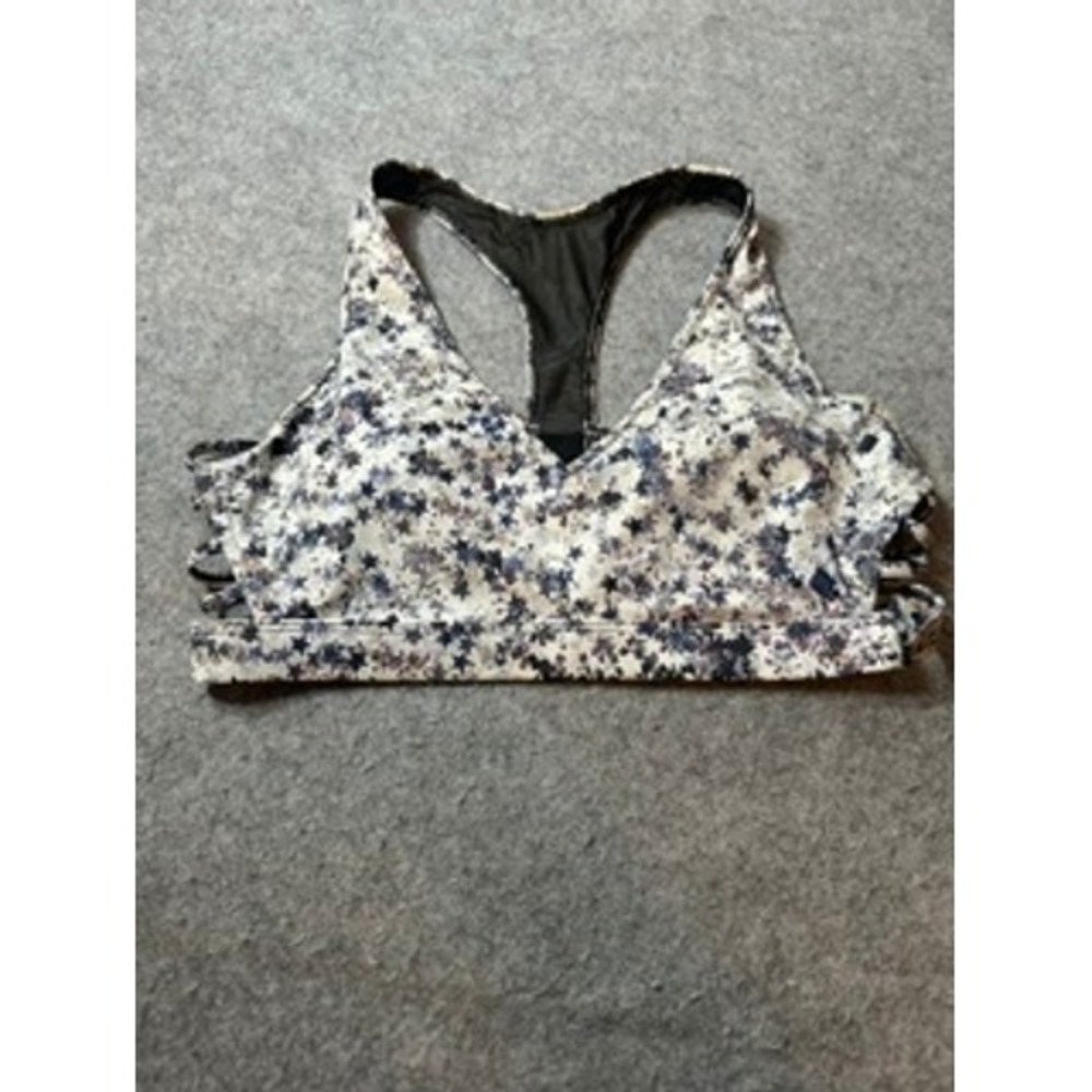Victoria Sport Star Print Strappy Side Mesh Racerback Sports Bra Blue Medium